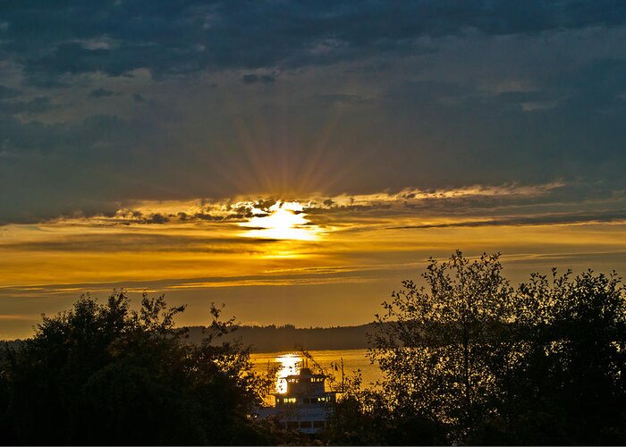 Sunset Greeting Card featuring the photograph Sunset over Steilacoom Bay by Tikvah's Hope