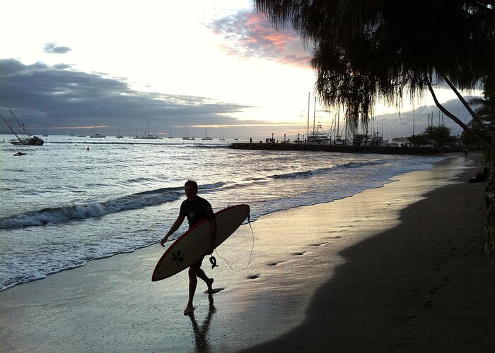 Surfing Greeting Card featuring the photograph Sunset Surf by Kathy Corday