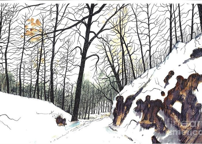 Snow Greeting Card featuring the painting Swamp Rabbit Trail One by Patrick Grills