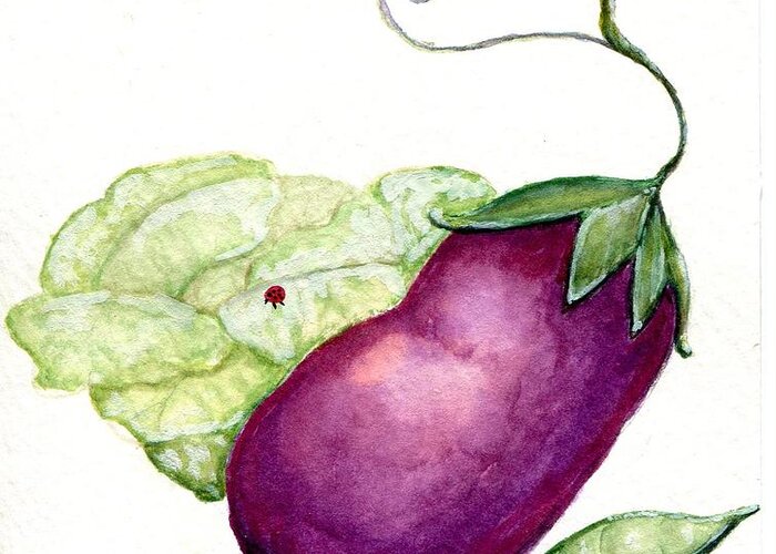 Eggplant Greeting Card featuring the painting Sweet Pea by Paula Greenlee