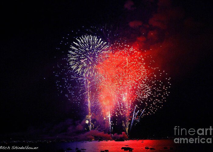 Lake Tahoe Greeting Card featuring the photograph Tahoe Fireworks. by Mitch Shindelbower