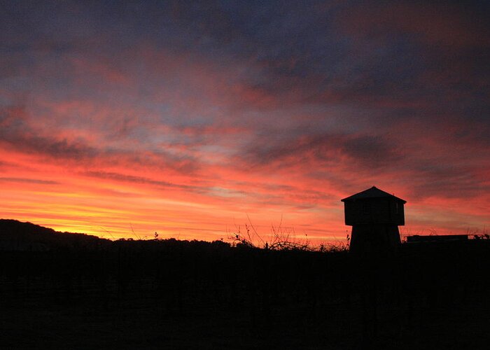 Tankhouse Greeting Card featuring the photograph Tankhouse Sunrise in Healdsburg by Suzanne Lorenz