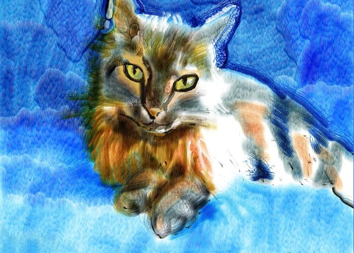 Digital Watercolor Greeting Card featuring the painting Tara the Cat by Suzanne Giuriati Cerny