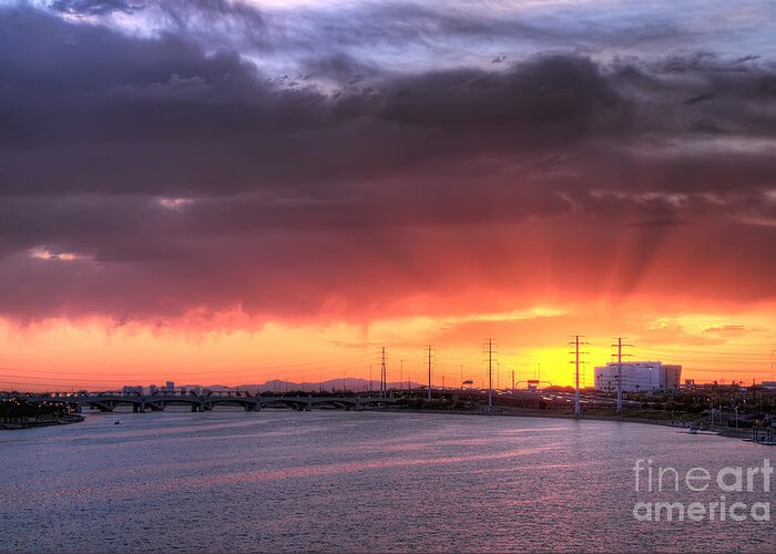 Tempe Town Lake Greeting Card featuring the photograph Tempe Town Lake Sunset by Eddie Yerkish