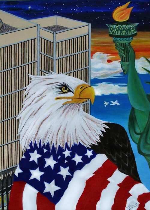 World Trade Center Greeting Card featuring the painting Thank A Soldier by Adele Moscaritolo