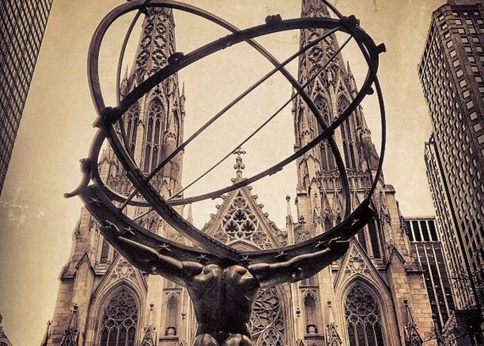 Igersnyc Greeting Card featuring the photograph The Atlas & St. Patrick's Cathedral - by Joel Lopez