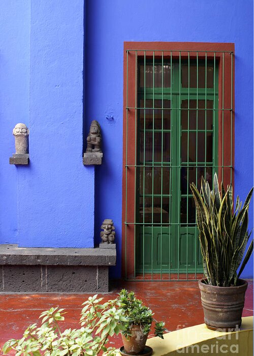 Mexico City Greeting Card featuring the photograph THE BLUE HOUSE Mexico City by John Mitchell