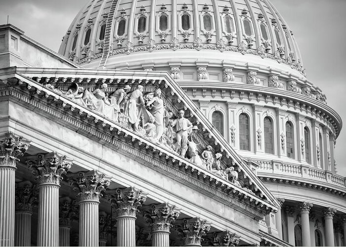 Black And White Greeting Card featuring the photograph The Capitol Building 4 by Frank Mari