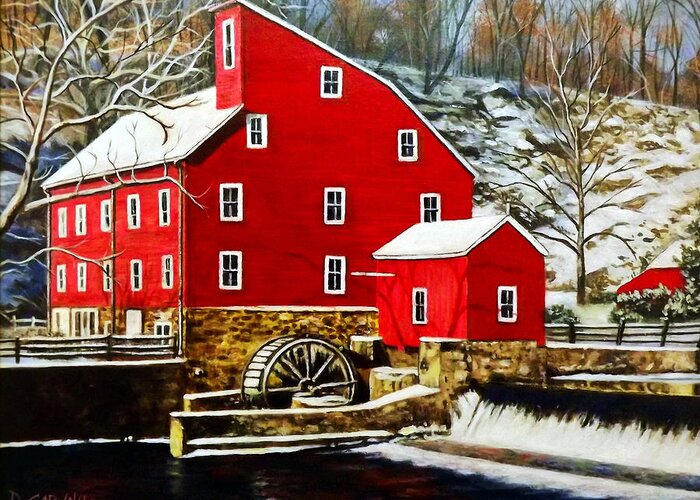 Landscape Greeting Card featuring the painting The Clinton Mill by Daniel Carvalho