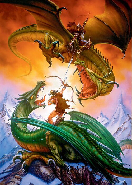 Dragon Greeting Card featuring the photograph The Duel by MGL Meiklejohn Graphics Licensing