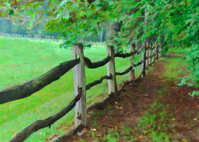 Old Wood Rail Fence Greeting Card featuring the digital art The Fence Path by L J Oakes