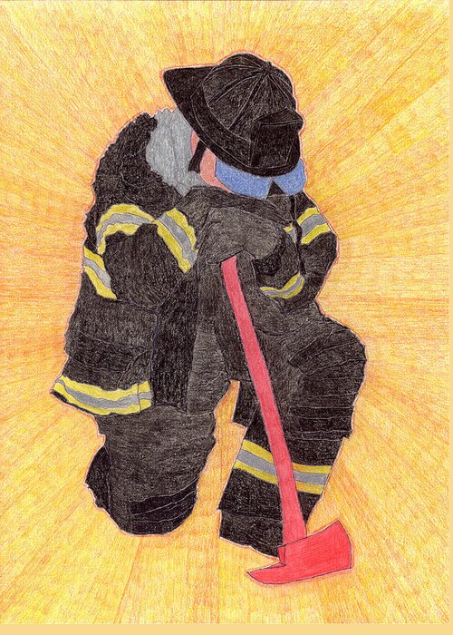 Fireman Greeting Card featuring the drawing The Fireman by Eric Forster