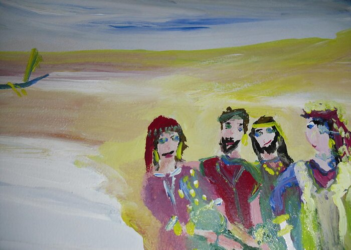 Friends Greeting Card featuring the painting The gang by Judith Desrosiers