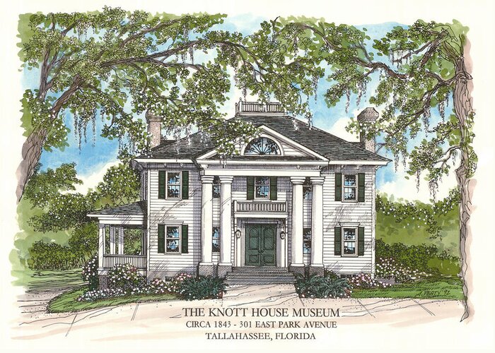 Knott Greeting Card featuring the drawing The Knott House Circa 1843 by Audrey Peaty