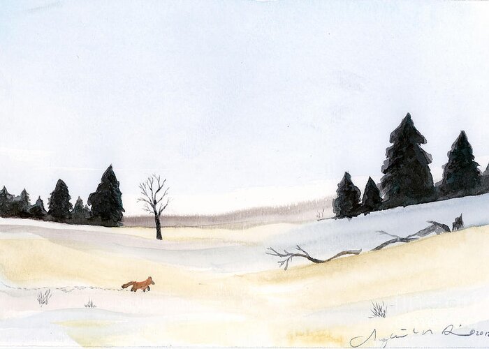 Fox Greeting Card featuring the painting The Little Fox by Jackie Irwin