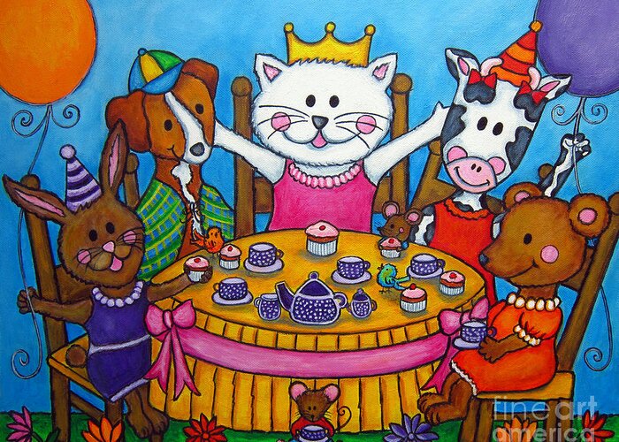 Kitten Greeting Card featuring the painting The Little Tea Party by Lisa Lorenz