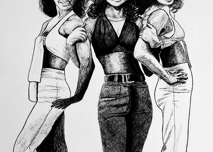 Valerie Holiday Greeting Card featuring the drawing The Three Degrees by Jim Fitzpatrick
