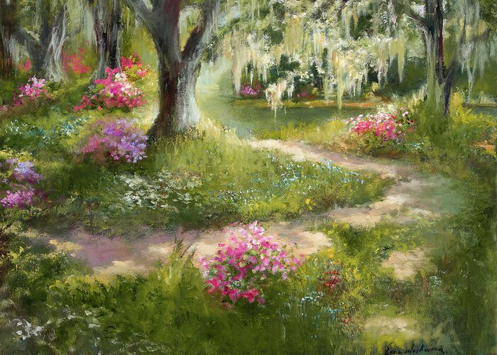 Garden Path Greeting Card featuring the painting The Winding Path in Spring by Jane Woodward