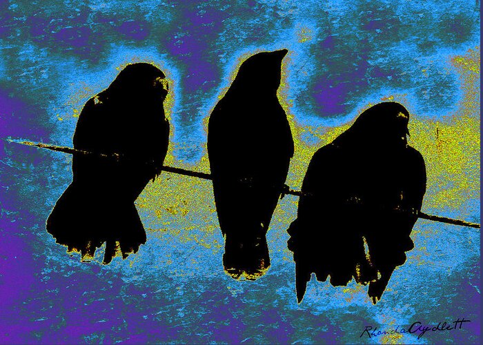Crows Greeting Card featuring the mixed media Three Crows by YoMamaBird Rhonda