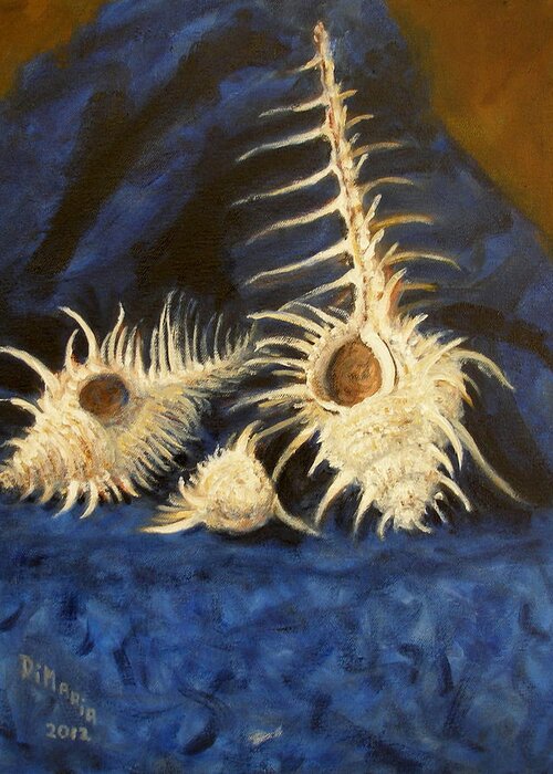 Realism Greeting Card featuring the painting Three Murex Shells by Donelli DiMaria