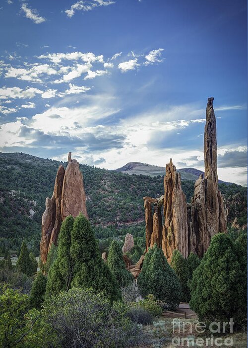 Garden Of The Gods Spires Greeting Card featuring the photograph Three Spires by David Waldrop
