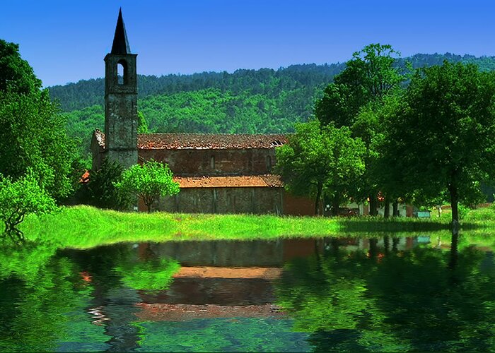 Imaginary Landscapes Greeting Card featuring the photograph Tiglieto the old abbey - La vecchia abbazia cistercense by Enrico Pelos
