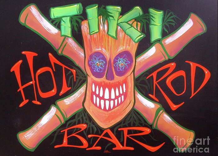 Tiki Bar Greeting Card featuring the painting Tiki Hot Rod Bar by Alan Johnson