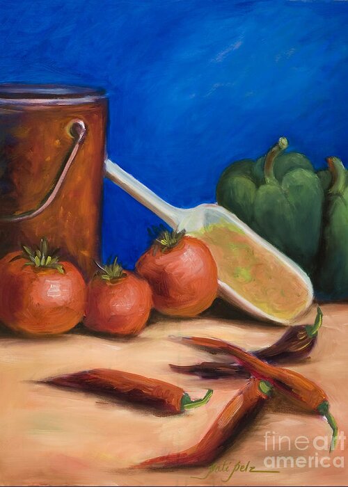  Greeting Card featuring the painting Tomatoes and Peppers by Pati Pelz
