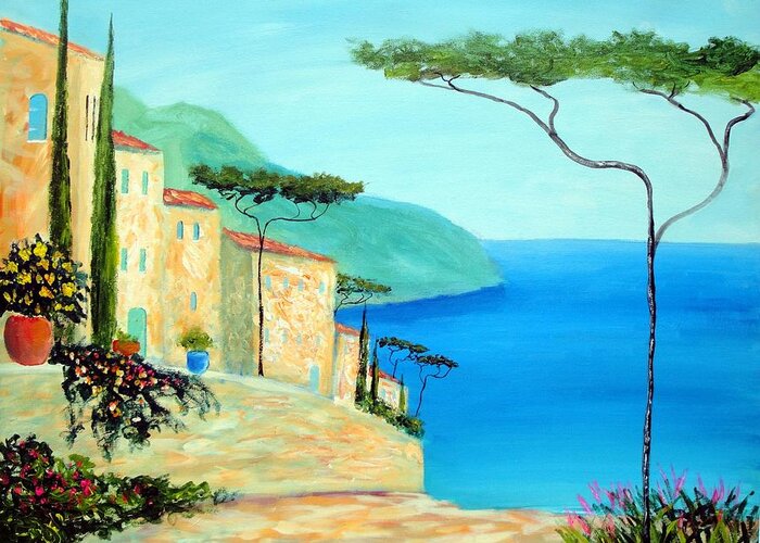  Greeting Card featuring the painting Trees Of The Mediterranean by Larry Cirigliano