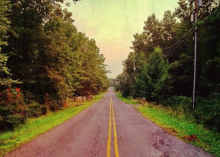Beautiful Greeting Card featuring the photograph #trees #road #line #linear #pole #wire by Ryan Schroeder