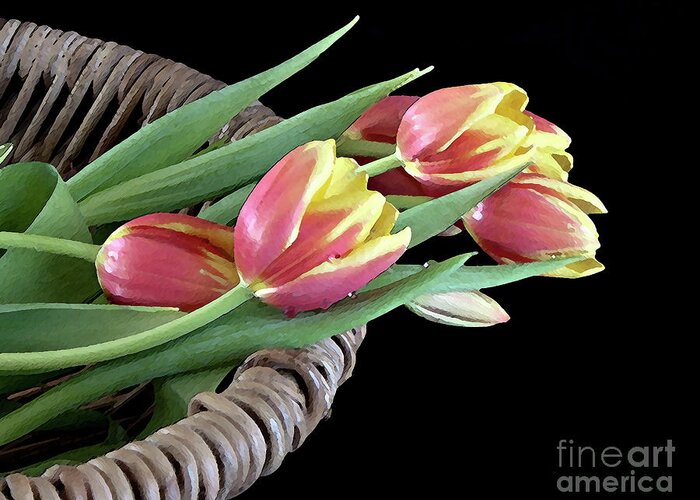 Tulips Greeting Card featuring the digital art Tulips From the Garden by Sherry Hallemeier