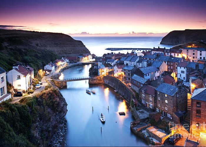 Landscape Greeting Card featuring the photograph Twilight Glow Staithes by Richard Burdon