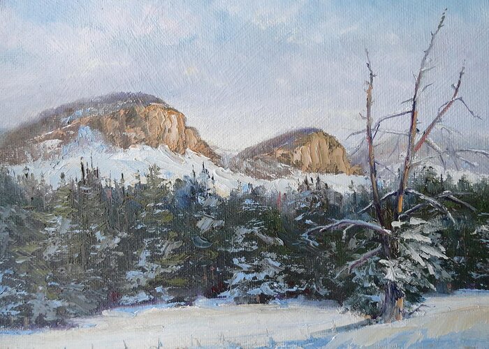 Landscape Greeting Card featuring the painting Twin Buttes Wyoming 2 by Judy Fischer Walton