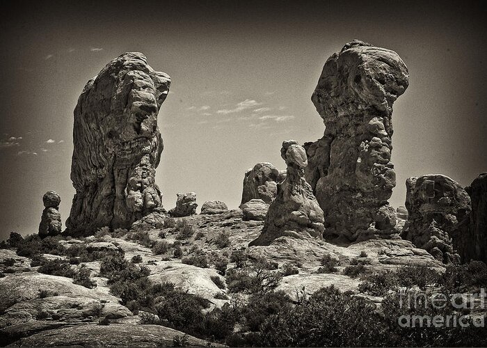 Arches National Park Moab Greeting Card featuring the photograph Twin Lions by Linda Constant