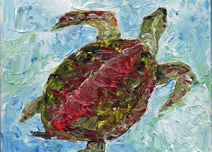 Small Paintings Greeting Card featuring the painting Tybee Turtle Swimming by Doris Blessington