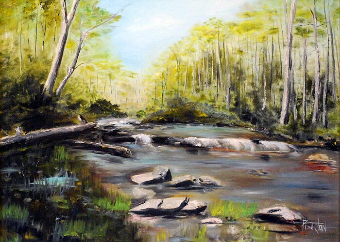 Landscape Greeting Card featuring the painting Upstate South Carolina Trout Stream by Phil Burton