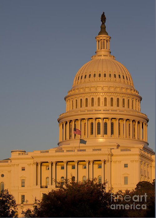 Us Capital Dome Sunset Glow Greeting Card featuring the photograph US Capital Dome Sunset Glow by Dustin K Ryan