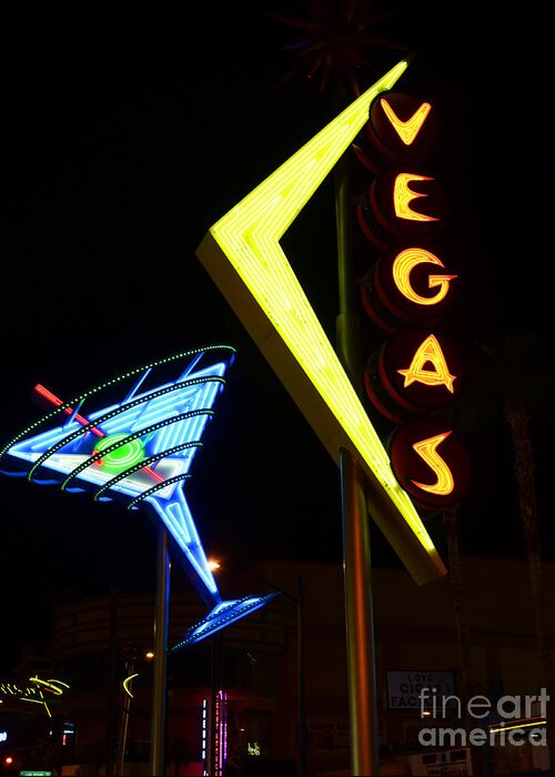 Vegas Greeting Card featuring the photograph Vegas And Martini Neon by Bob Christopher