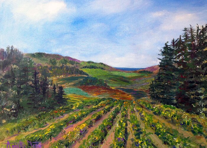 Landscape Greeting Card featuring the painting View from Soquel Vineyards by Annette Dion Forcier