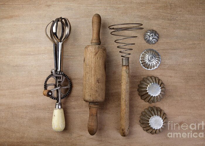 Eggbeater Greeting Card featuring the photograph Vintage Cooking Utensils by Nailia Schwarz