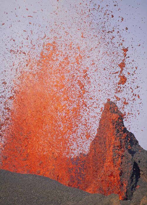 00140929 Greeting Card featuring the photograph Volcanic Eruption, Spatter Cone by Tui De Roy