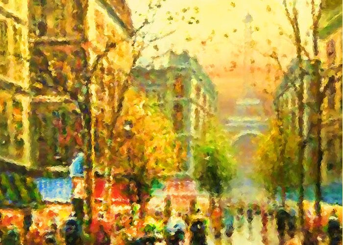 Paris Greeting Card featuring the painting Walking In The Rain by Georgiana Romanovna