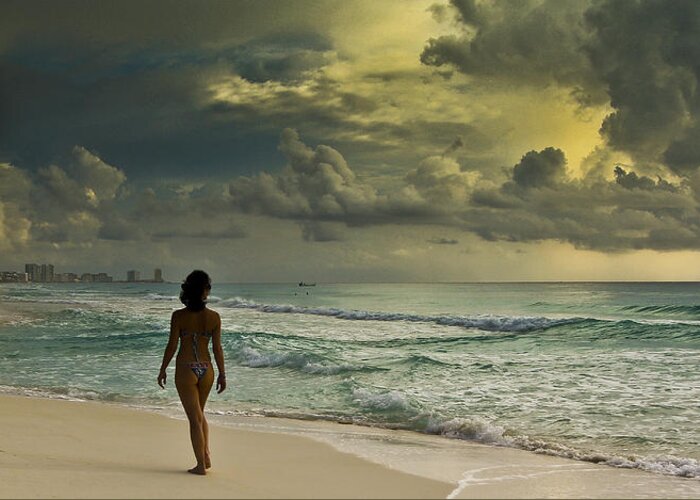 Cancun Greeting Card featuring the photograph Walking The Beach by Nick Mares