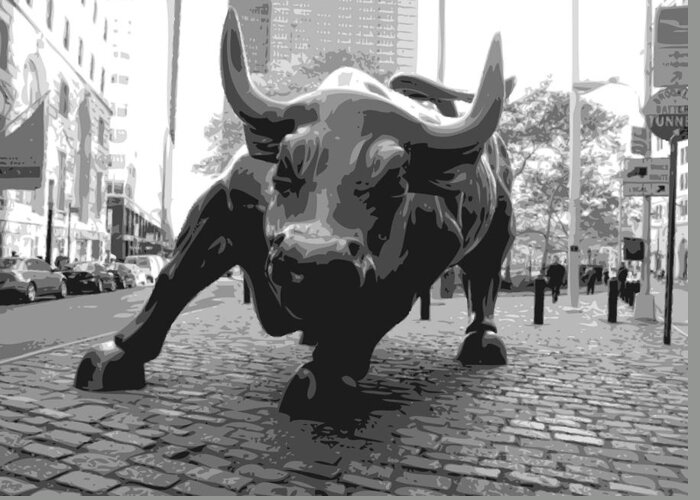Wall Street Bull Greeting Card featuring the photograph Wall Street Bull BW8 by Scott Kelley