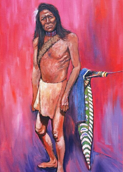Native Greeting Card featuring the painting Warrior by Charles Munn