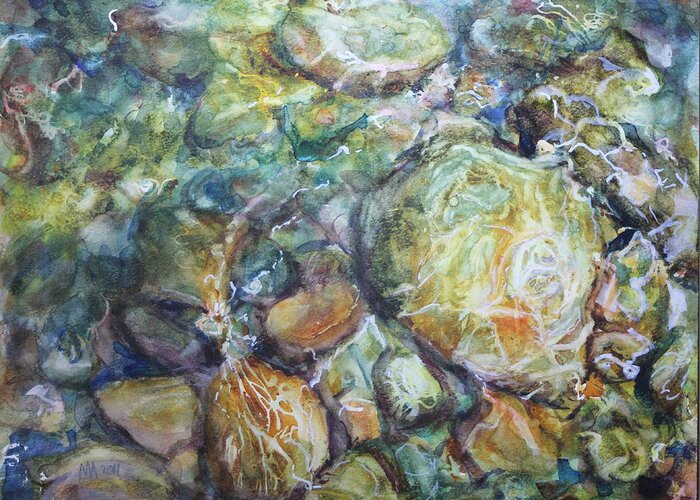 Rocks Greeting Card featuring the painting Water Rocks by Madeleine Arnett