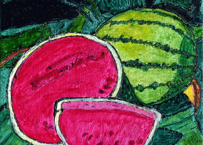 Watermelon Greeting Card featuring the painting Watermelon Moonshine by Phil Strang
