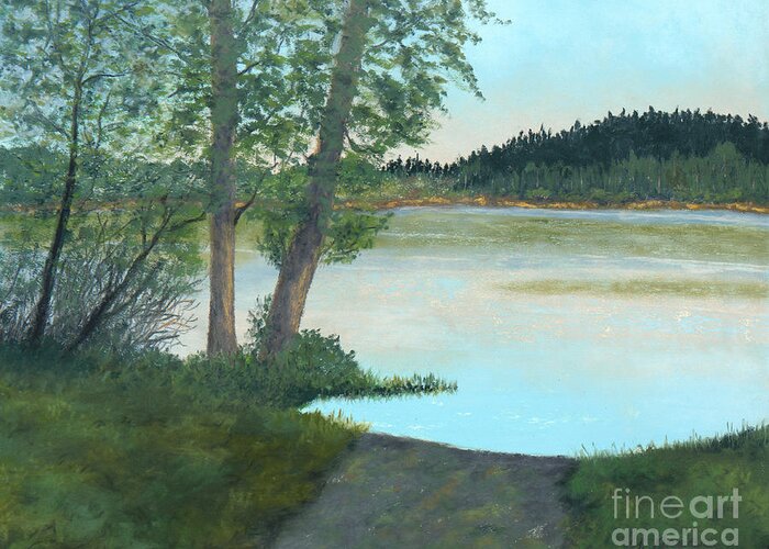 Hummel Lake Greeting Card featuring the pastel Water's Edge at Hummel Lake by Ginny Neece