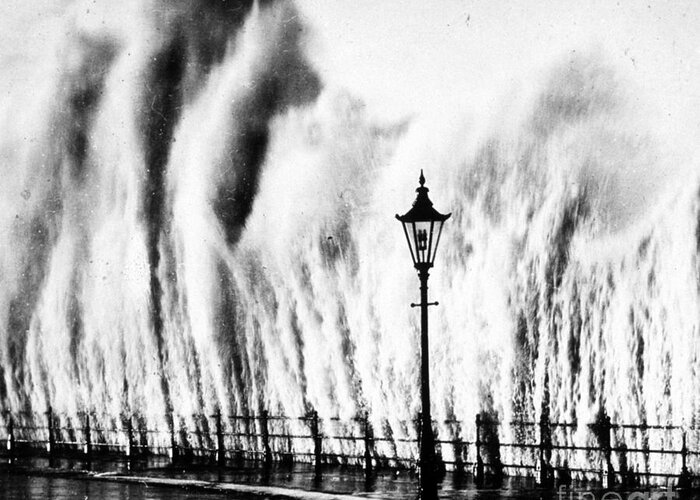 Weather Greeting Card featuring the photograph Waves Smashing Seawall, 1938 by Science Source