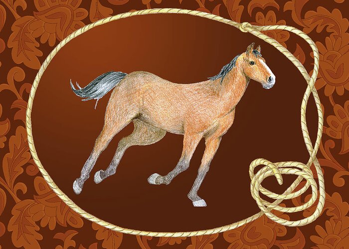 Horse Greeting Card featuring the digital art Western Roundup Running Horse by Alison Stein